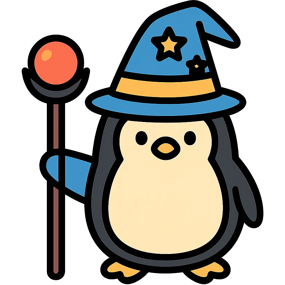 color outline icon of a penguin wizard emoji