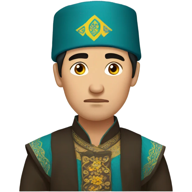 sad kazakh man in traditional clothes photorealistic serious emoji