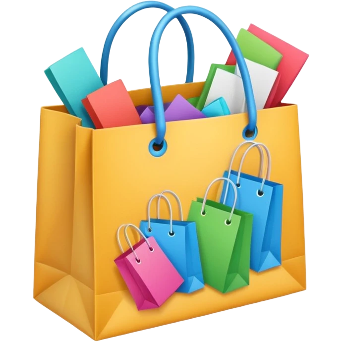 A shopping bag overflowing with products, lively and dynamic. emoji