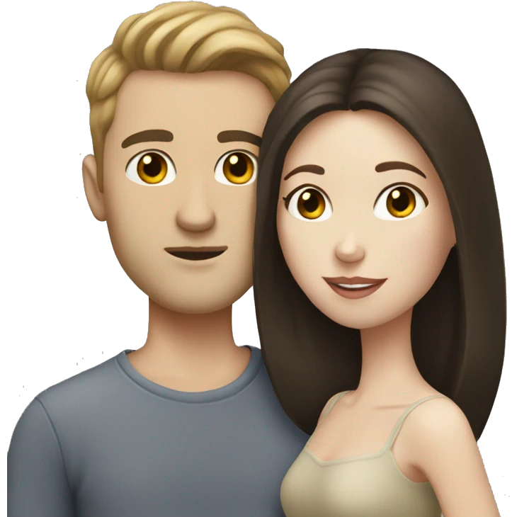 brunette, pale skinned Couple kissing  emoji