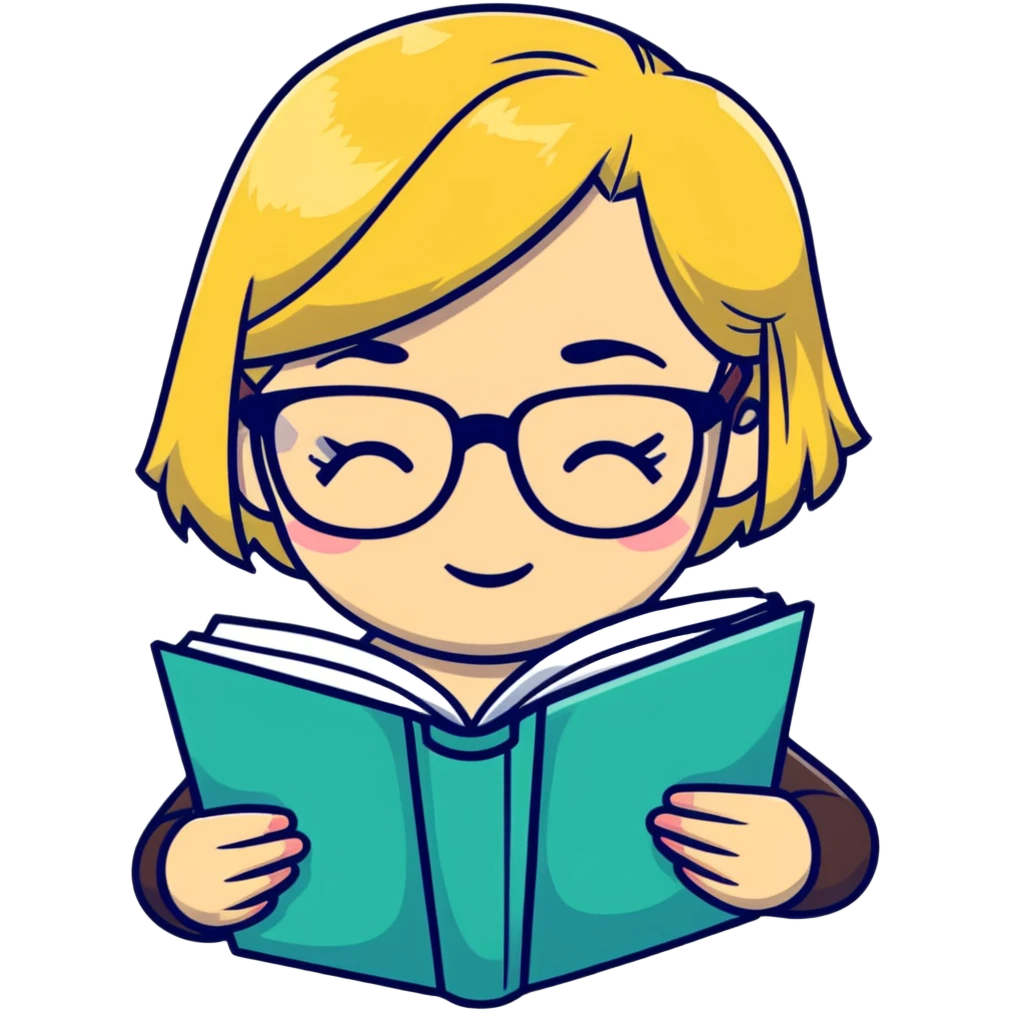 blonde girl with glasses looking down reading a book emoji