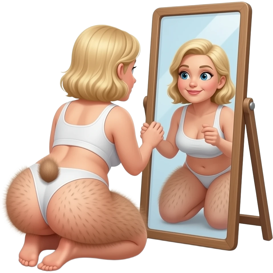 Grandma camel toe  Thick voluptuous  extremely hairy buttocks cheeks blonde female spreading open  butt cheeks and observing looking back  hairy butthole wide open looking at it in mirror squatting with her big fuzzy buttocks emoji