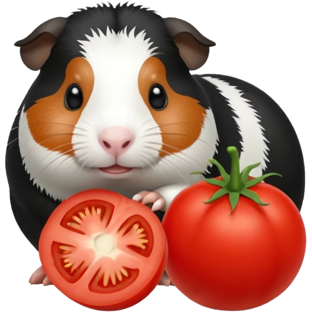Black and white guinea pig eating tomato emoji