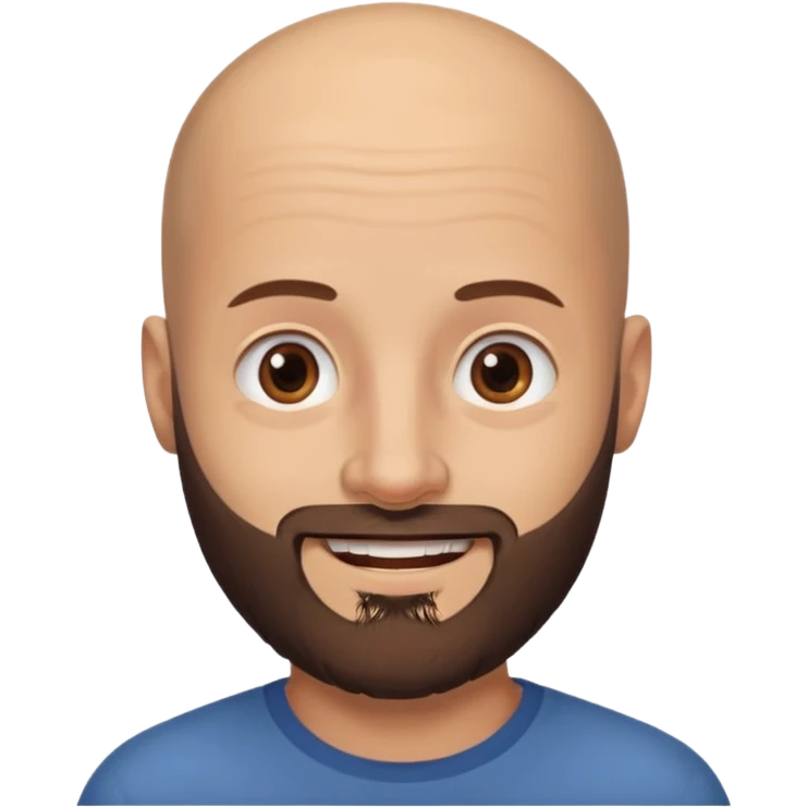 man, no hair, brown eyes, full beard, smiling emoji