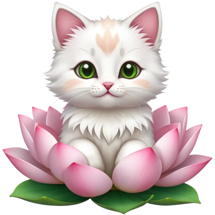 Kitten sitting on lotus flower emoji