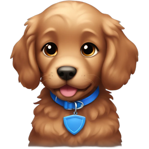 Chibi fluffy dark red retriever puppy with blue collar emoji