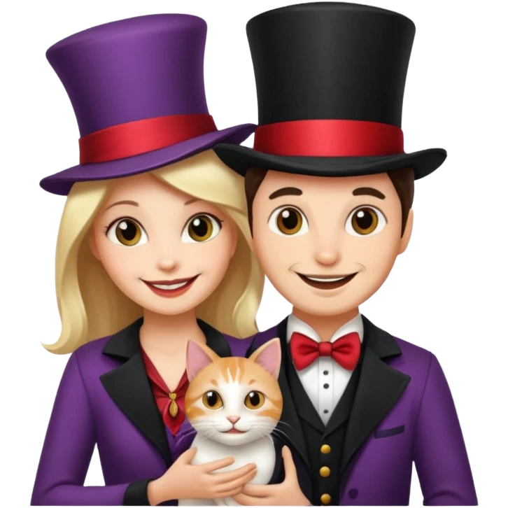 magician couple and their pet cat emoji