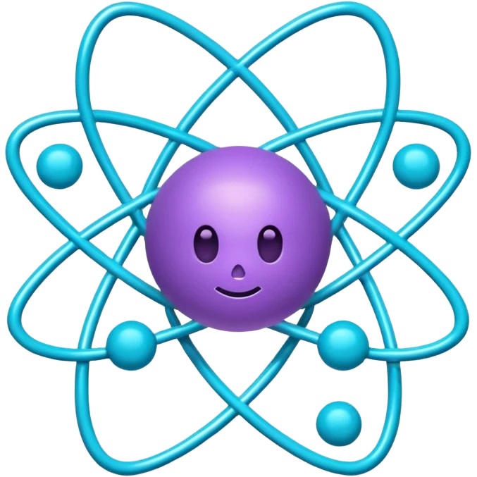 minimalistic atom, neon purple (#8B5CF6) and cyan (#00E0FF), representing Atom team creativity and innovation, clean tech design emoji