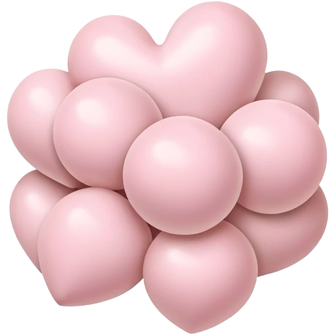 An armful of pale beige and pale pink balls in the shape of hearts emoji