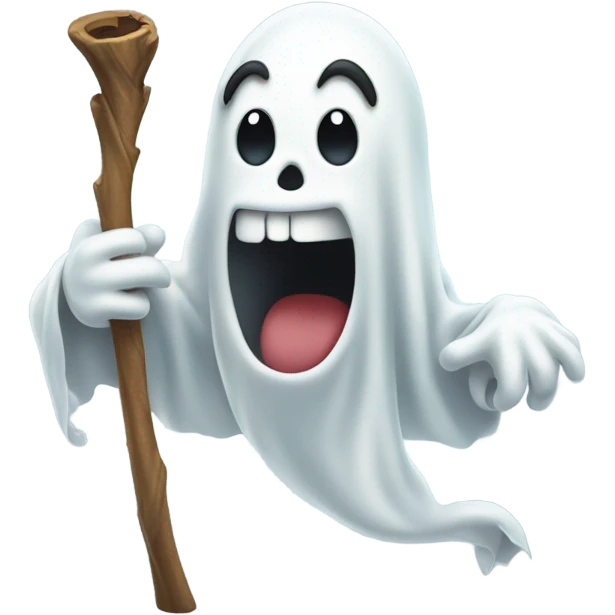 Goofy ghost with stick coming out of it emoji
