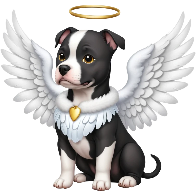 Black pitbull, wearing angel wings emoji