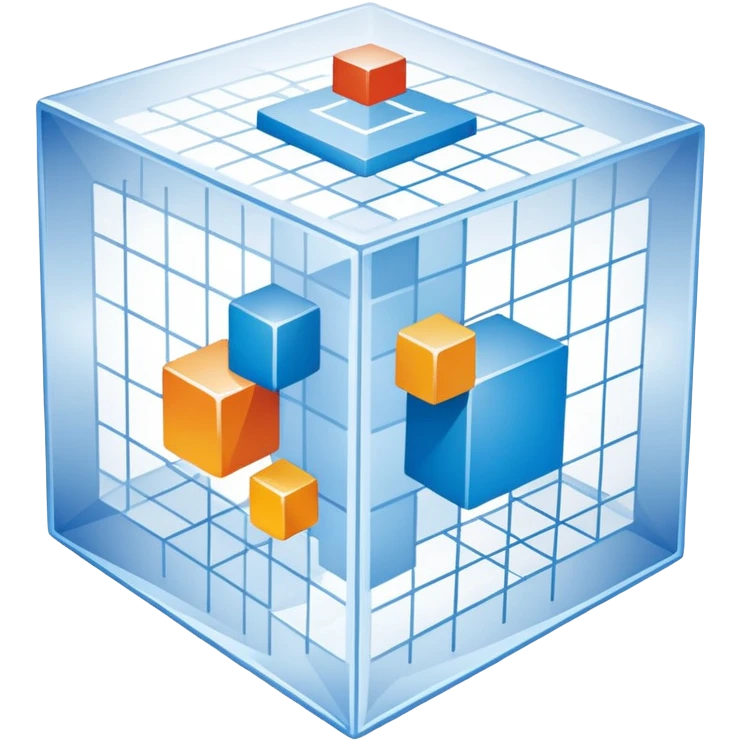An icon featuring a transparent cube with geometric sections and mathematical calculations, symbolizing the study of mathematics. The design includes algebraic formulas, graphs, and mathematical symbols, representing advanced mathematical concepts and problem-solving. Transparent background emoji