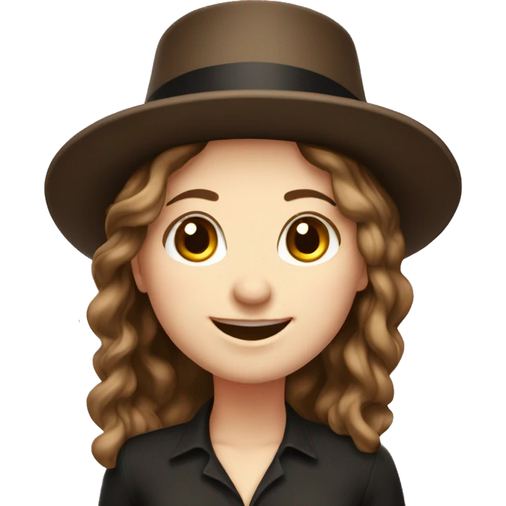 happy white girl - brown hair- high top hat emoji