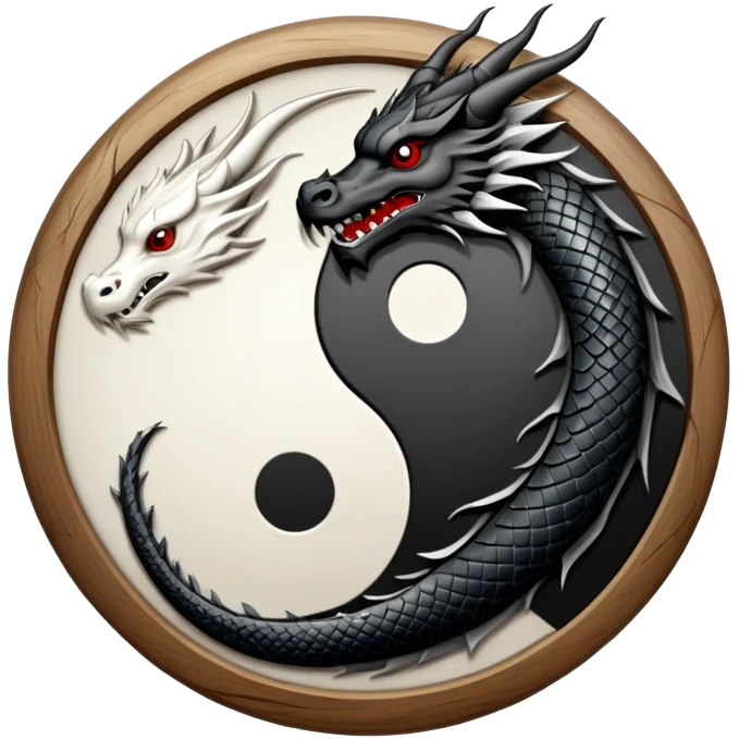 An icon symbolizing Eastern martial arts in the style of an emblem, featuring a black-and-white Yin-Yang symbol and a dragon at the center, surrounded by elements like a dojo. Transparent background highlights balance and power. emoji