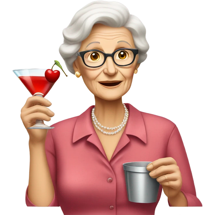 Old white lady wearing a cherry shirt and drinking a martini emoji