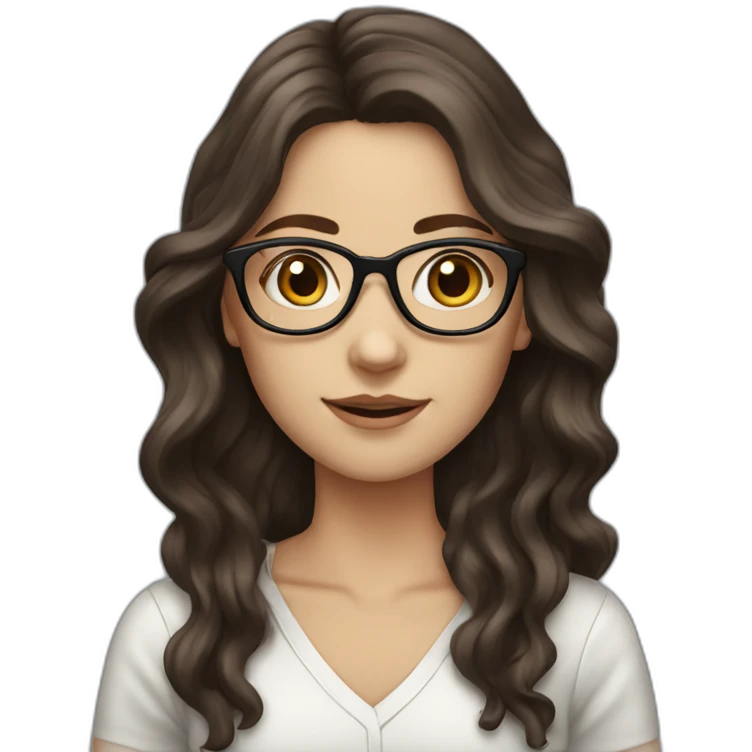 White Girl with wavy dark brown long hair and glasses emoji