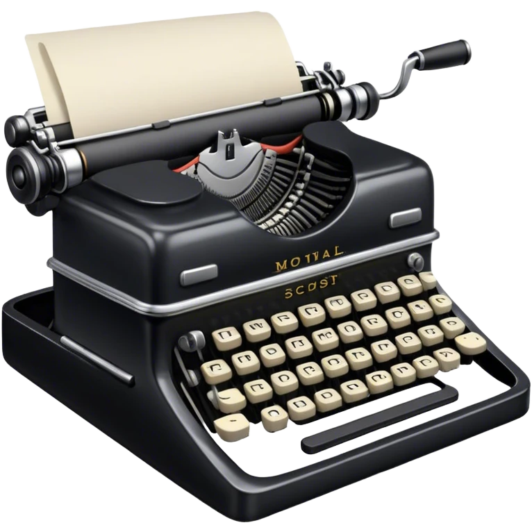 Create an emoji representing screenwriting. The design should feature an open script with visible dialogue and action lines, symbolizing the writing of a screenplay. Include a classic typewriter or a modern writing device, such as a laptop, to signify the process of creating a script. Add a cinema camera next to the script to emphasize the cinematic aspect of screenwriting. Use a professional color palette with black, white, and subtle metallic tones. Do not include any emojis or smiley faces. Make the background transparent. emoji