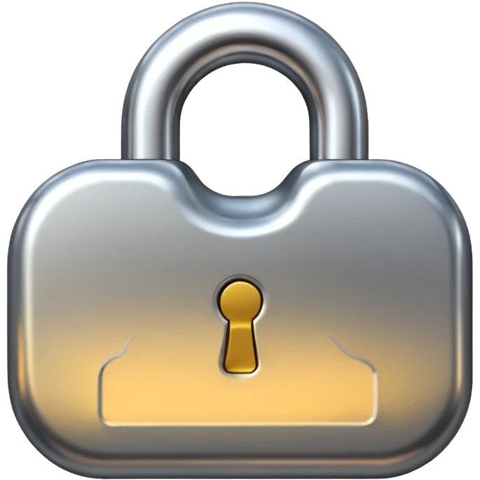 Chrome silver lock emoji, iOS emoji style, smooth metallic surface, rounded edges, reflective highlights, minimalistic emoji