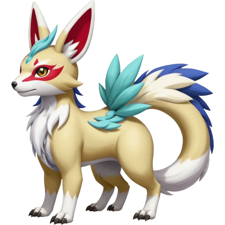 Colorful Skilled Adept Graceful Asian Painted WereGarurumon-Meloetta-Renamon-Zangoose-fusion-hybrid-creature (full body) emoji