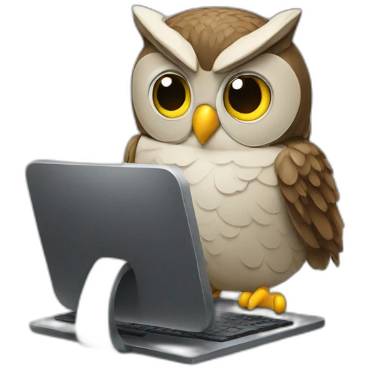 owl writing code sitting in front of a computer emoji