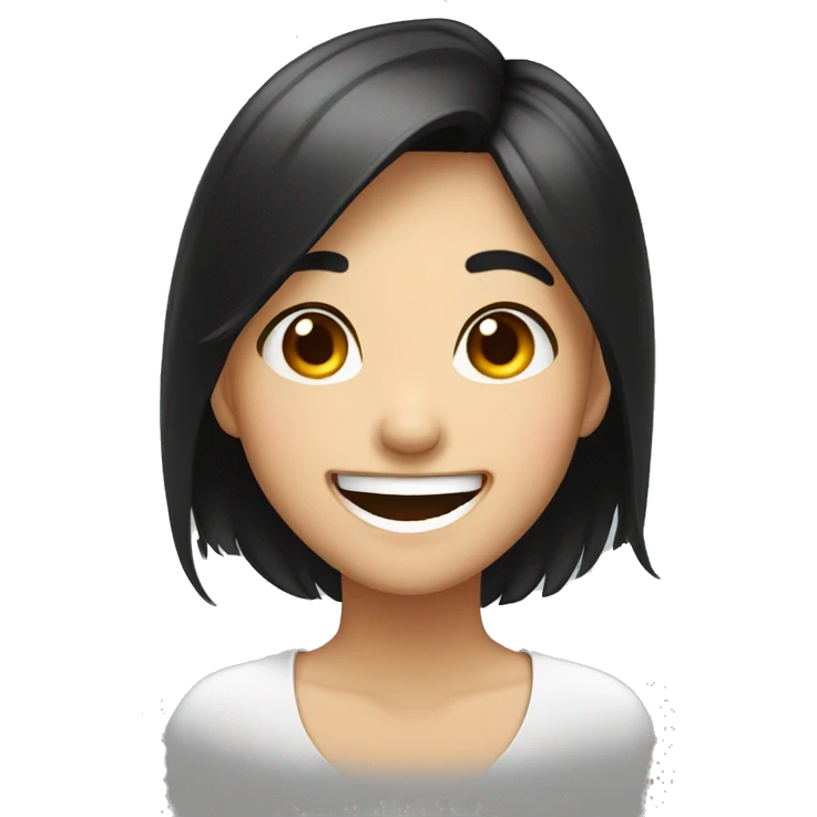 laughing but not funny, girl face, black hair, brown eyes, asian face, bright face color emoji