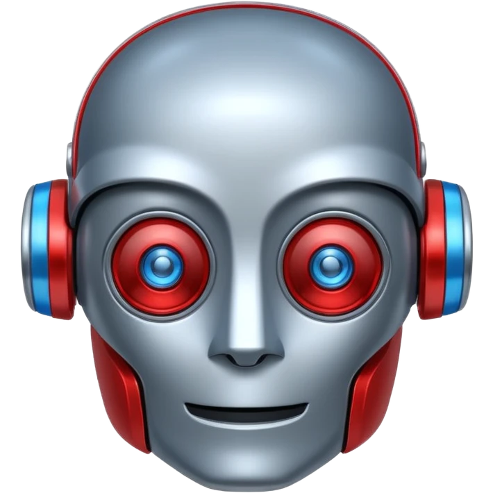 Crée-moi un robot sympathique, pour un chatbot moderne, je veux uniquement la tête sans le corps qui ressemble à R2D2 emoji