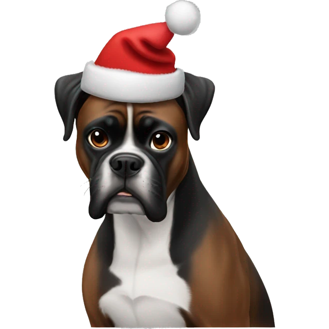 Black boxer dog in Christmas hat  emoji