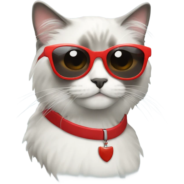 While and grey Ragdoll Cat with red sunglasses emoji