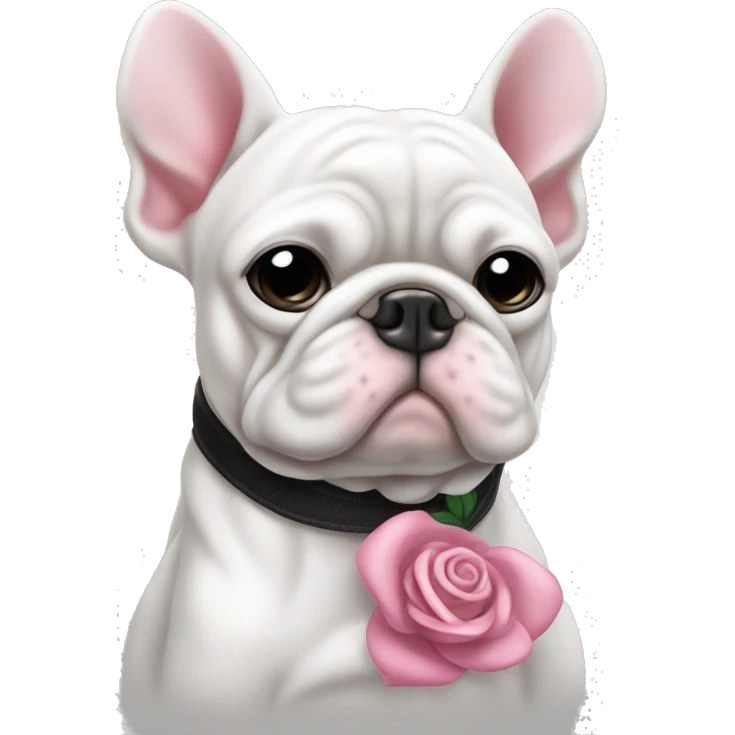 bouledogue ￼blanc et noir avec un noeud rose  emoji