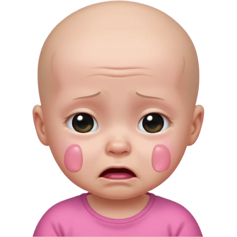 a portrait of crying baby , wearing pink clothes, no hair emoji