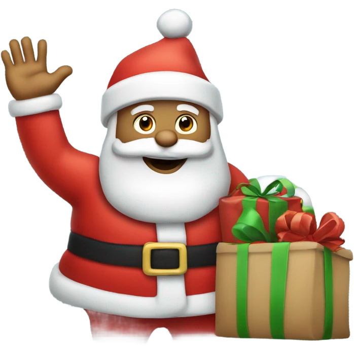 Santa Claus waving with his left hand and holding a sack of presents with his right hand emoji