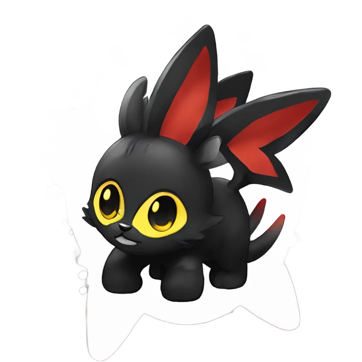 black Shiny Fionbri-Falvie-sparkle-sona with yellow eyes, red edgy markings full body fursona emoji