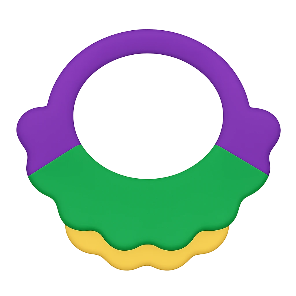 Simplify the Mardi Gras collar to basic purple, green, and gold ruffles in an emoji style. Keep the transparent background. emoji