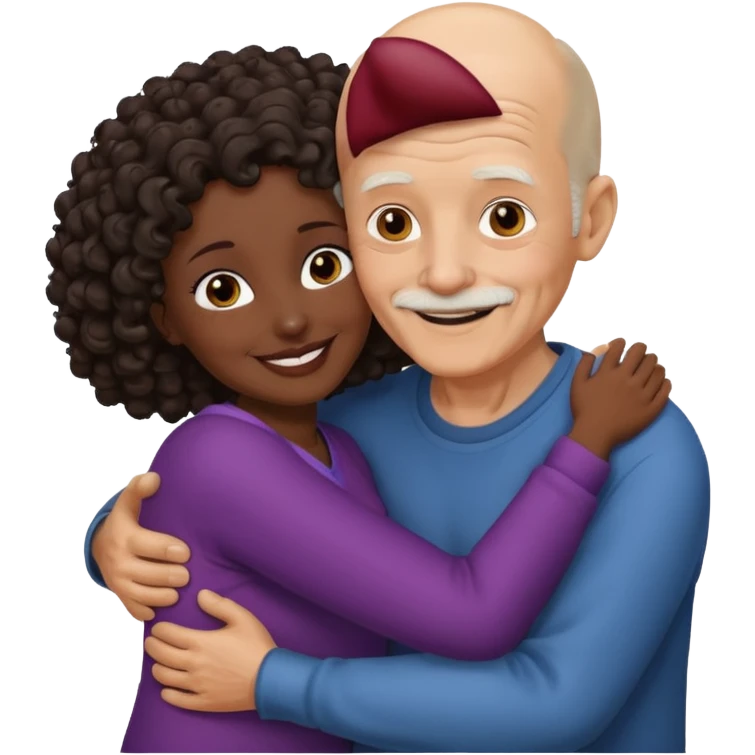  White no hiar Old man hugging dack skin curly hair woman emoji