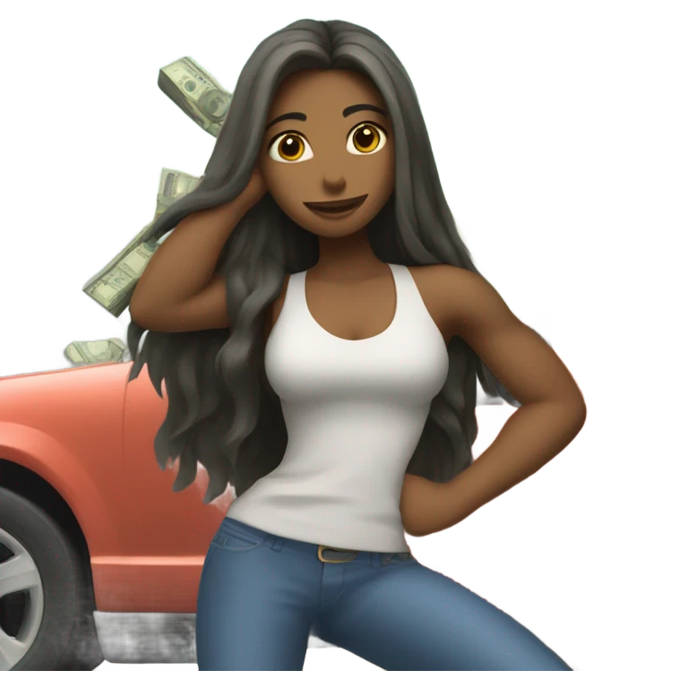 girl flexing money with long hair & a car emoji