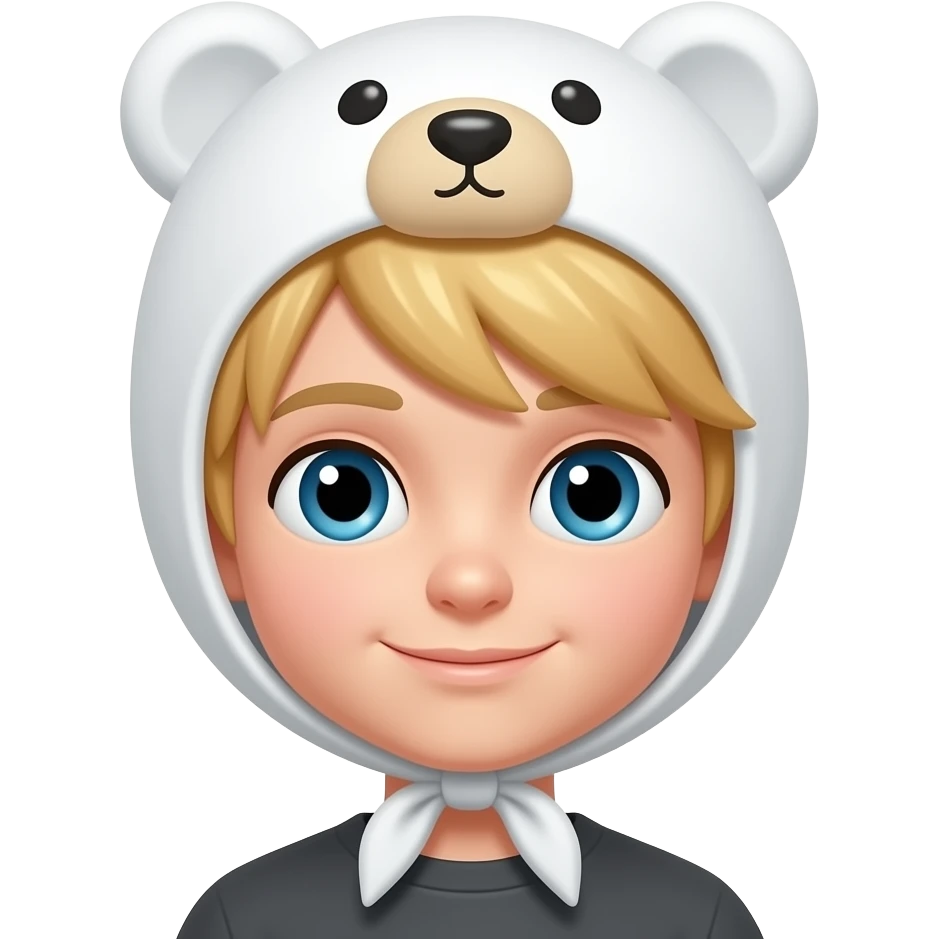 a blonde boy wearing a white theme bonnet with bear ears emoji