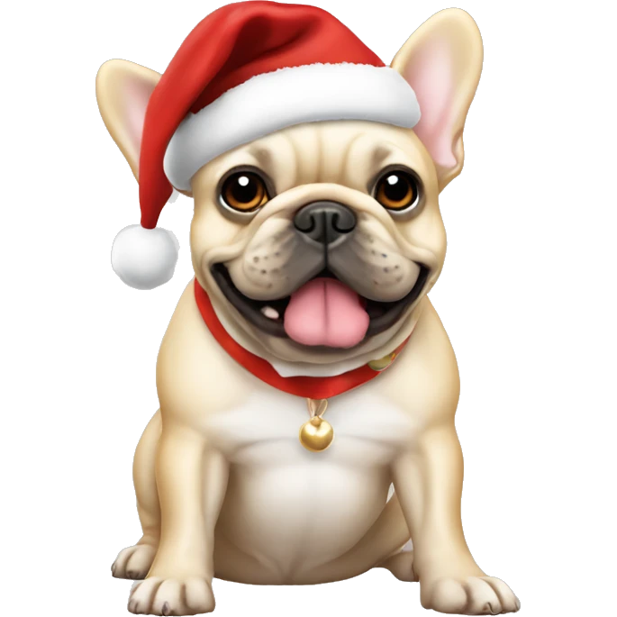 Blonde French bulldog with Santa hat emoji