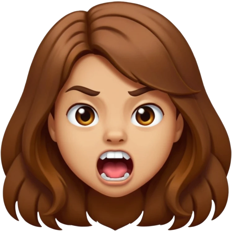 A girl growling like rawr silly vibes but make it an emoji not real human but long brown hair and more silly emoji