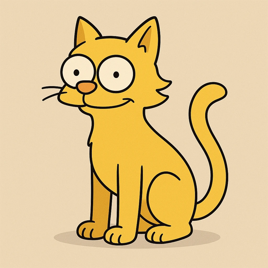 cat in the style of The Simpsons, standing, yellow fur, cartoonish, big eyes, simple background emoji