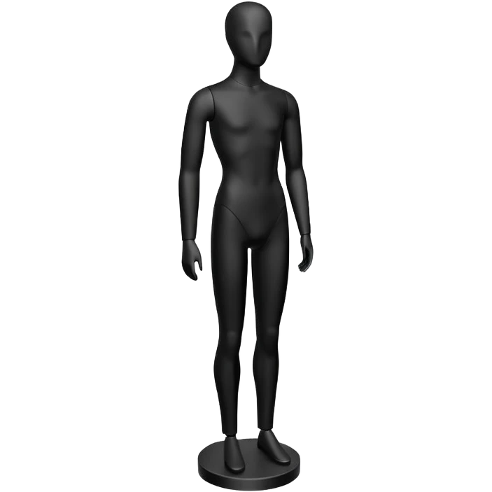 Minimalistic flat vector icon, iOS style, thin black contour on white background. Matte black mannequin in front of in 3D monochrome style. emoji