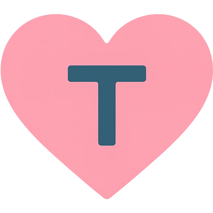 pink heart with a bold letter T in the center emoji