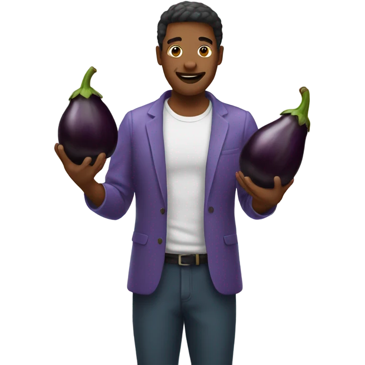 Man holding eggplant emoji
