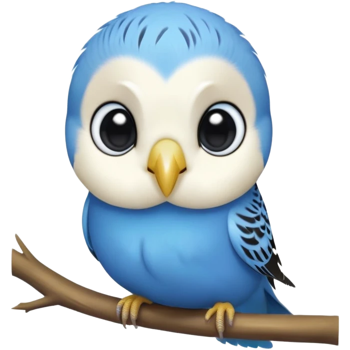 cinematic-cute-blue-budgie-portrait-emoji,-head-tilted-playfully-and-inquisitively,-featuring-a-brilliant-blue-feathered-fur-and white and black face-with-a-natural-sheen,-round,-sparkling-dark-eyes-filled-with-curiosity,-simplified-yet-irresistibly-adorable emoji