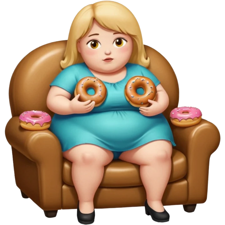 A really fat girl eating five donuts stacked in a chair she’s squished in emoji