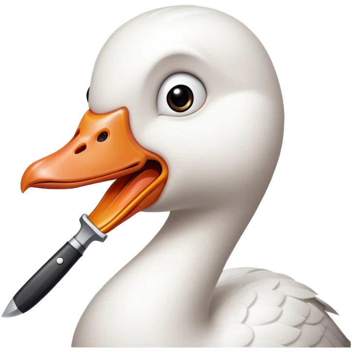 white goose with an angry expression holding a knife in its beak emoji