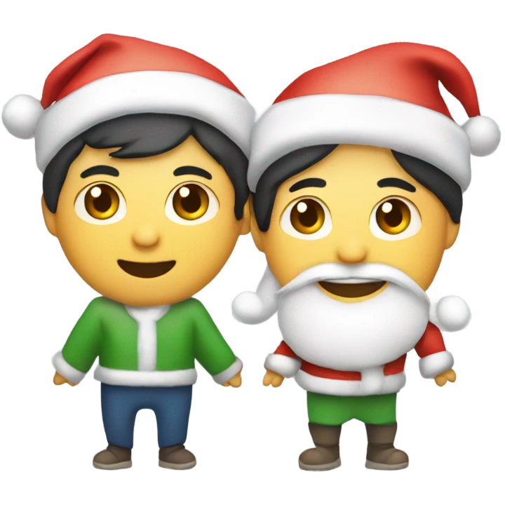 Asian couple with Santa hats holding “Merry Christmas Mofos” sign emoji