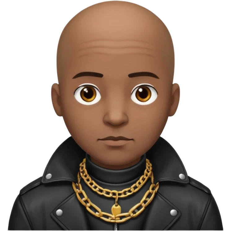 Bald dark leather clad guy wearing thick heavy chain collar emoji