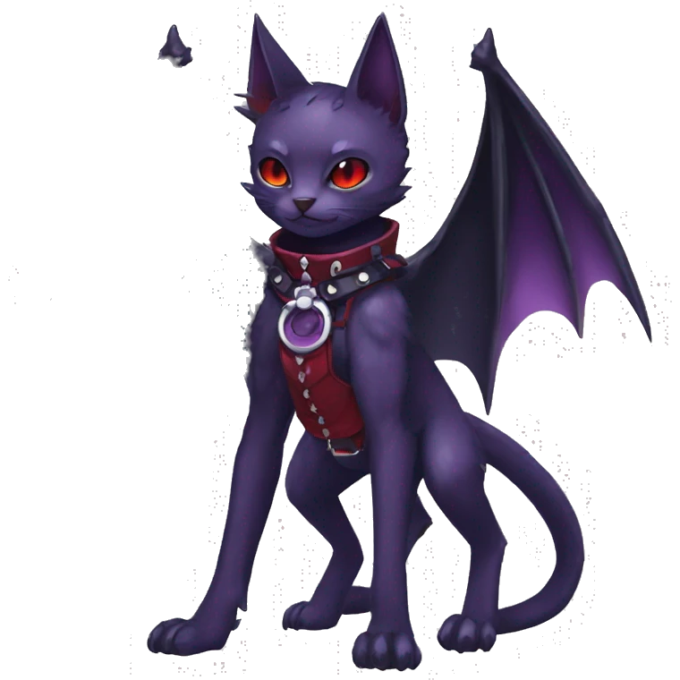 cool edgy black punk purple red ethereal fantasy nargacuga-bat-cat-Fakemon collar harness full body emoji