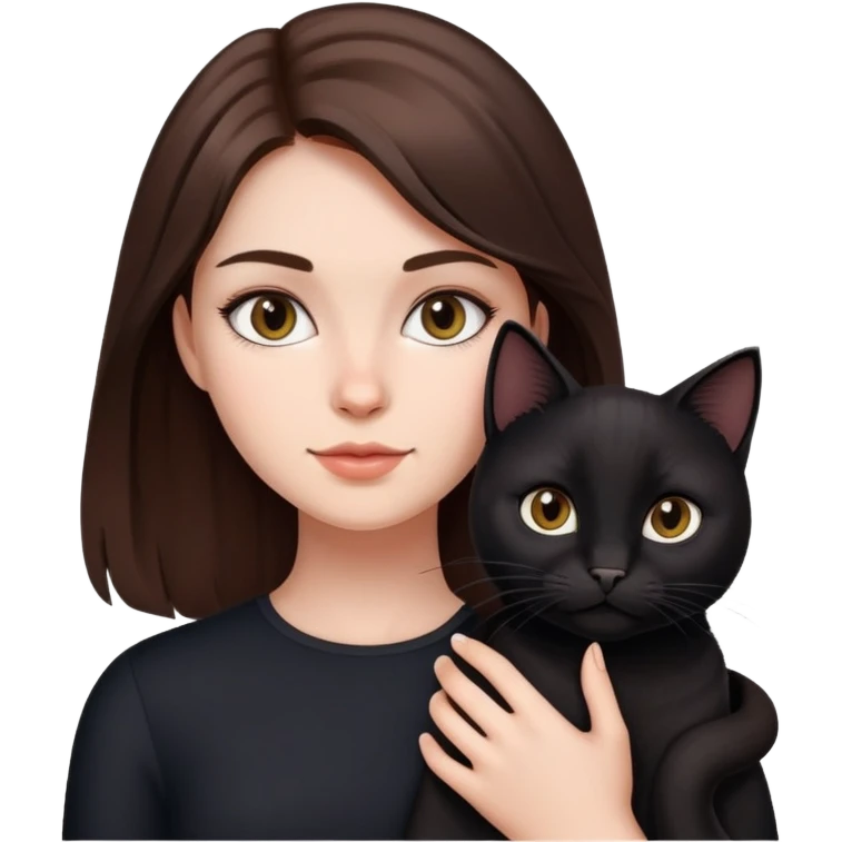 brunette haired girl with black cat emoji