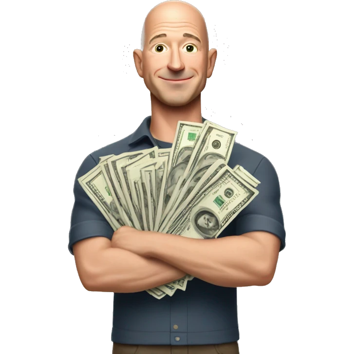 Jeff bezos with stack of cash in his hands emoji